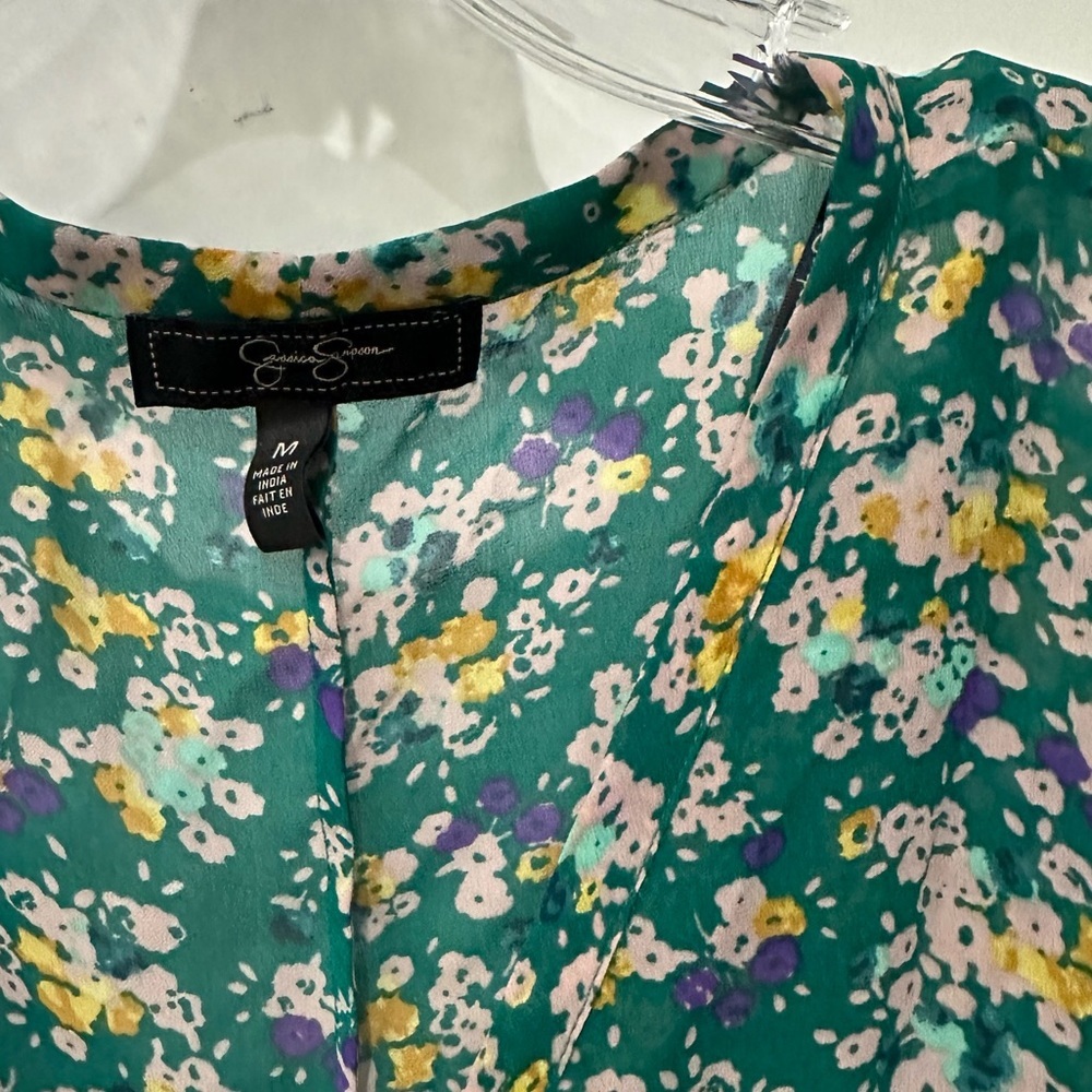 **JESSICA SIMPSON Tie Front Sheer Flowy Flutter Sleeve Blouse Floral - Picture 8 of 10